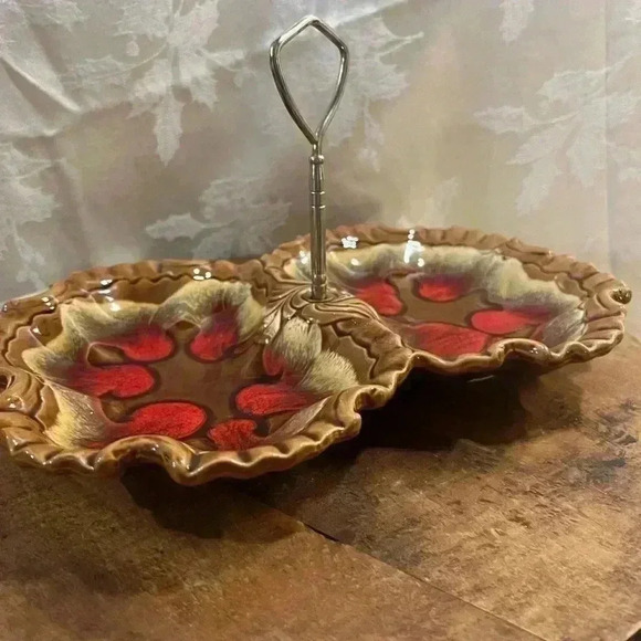 Vintage  MCM Drip Ceramic Serving Tray - Picture 1 of 6